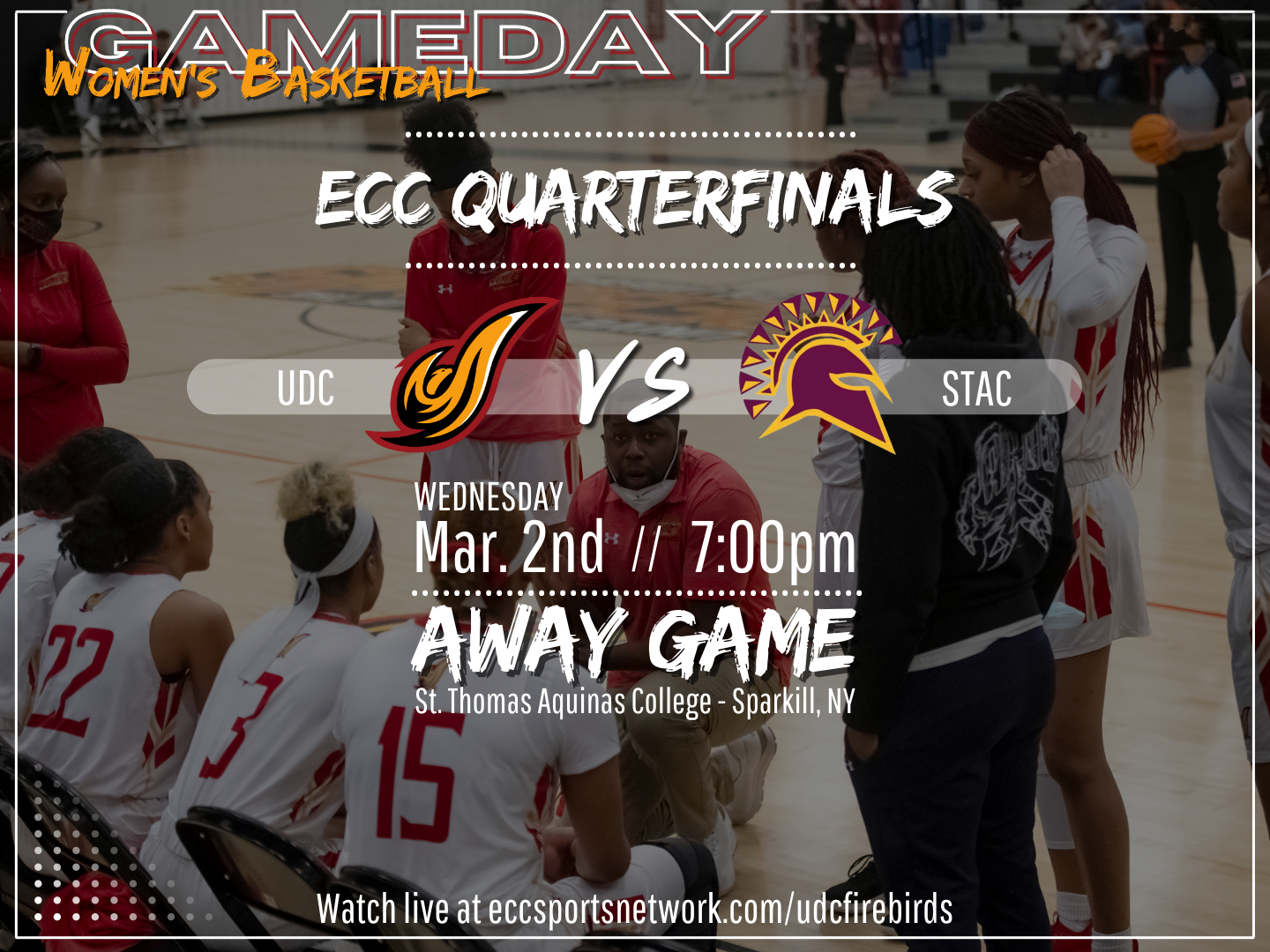 UDC Women's Basketball Set to Face Off Against St Thomas Aquinas College in ECC Quarterfinals