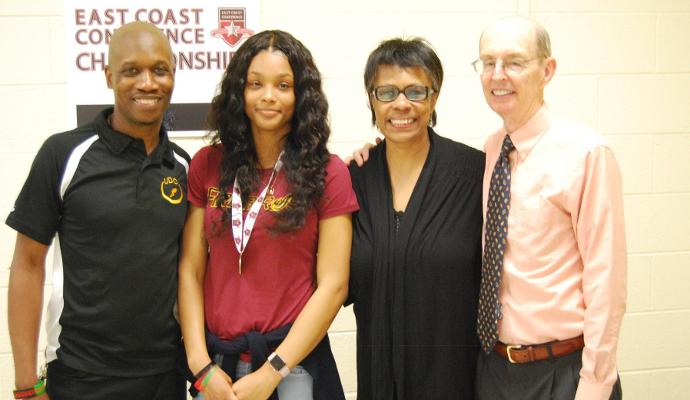 From L to R: Head Coach Alton McKenzie, Marlena Wright, AD Patricia Thomas, Sr. Assoc. AD Joe Lang.