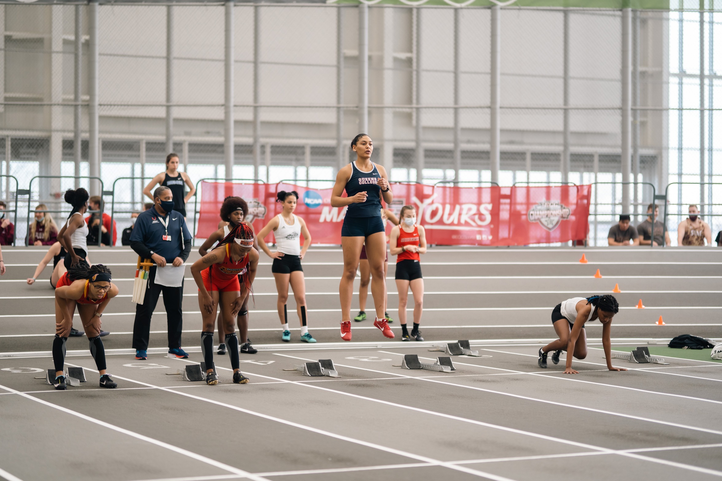 Rose and Taylor getting ready for the 60m hurdle finals.