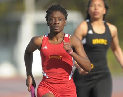 Callister Jones running the first leg of the 4x400 meter relay at Morgan State.